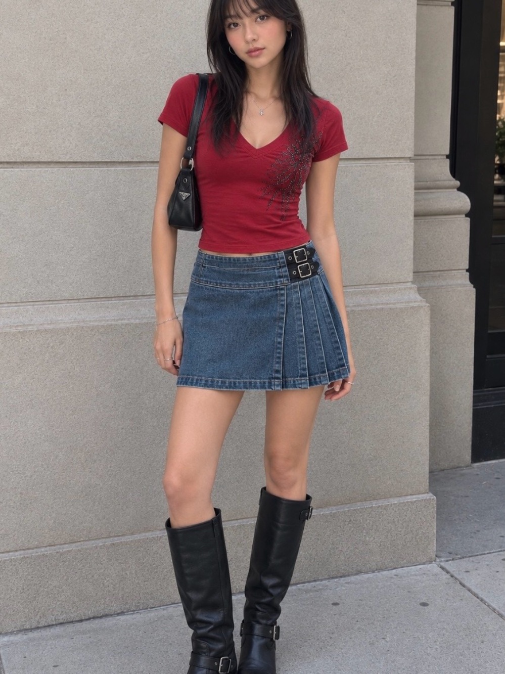 Y2K Denim Pleated Jean Skirt
